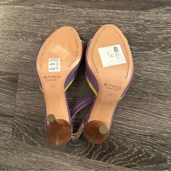 ETRO Vernice Vogue lime purple flower open toe sling back sandals - Picture 8 of 9